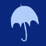 a grey-blue umbrella on a dark blue background.